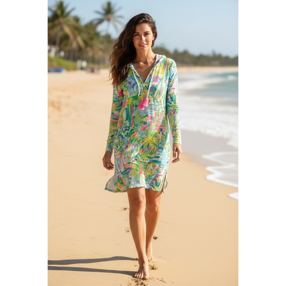 Lilly Pulitzer Rylie UPF 50+  Colorful Hooded Tassel Cover Up Dress Size XS NWOT